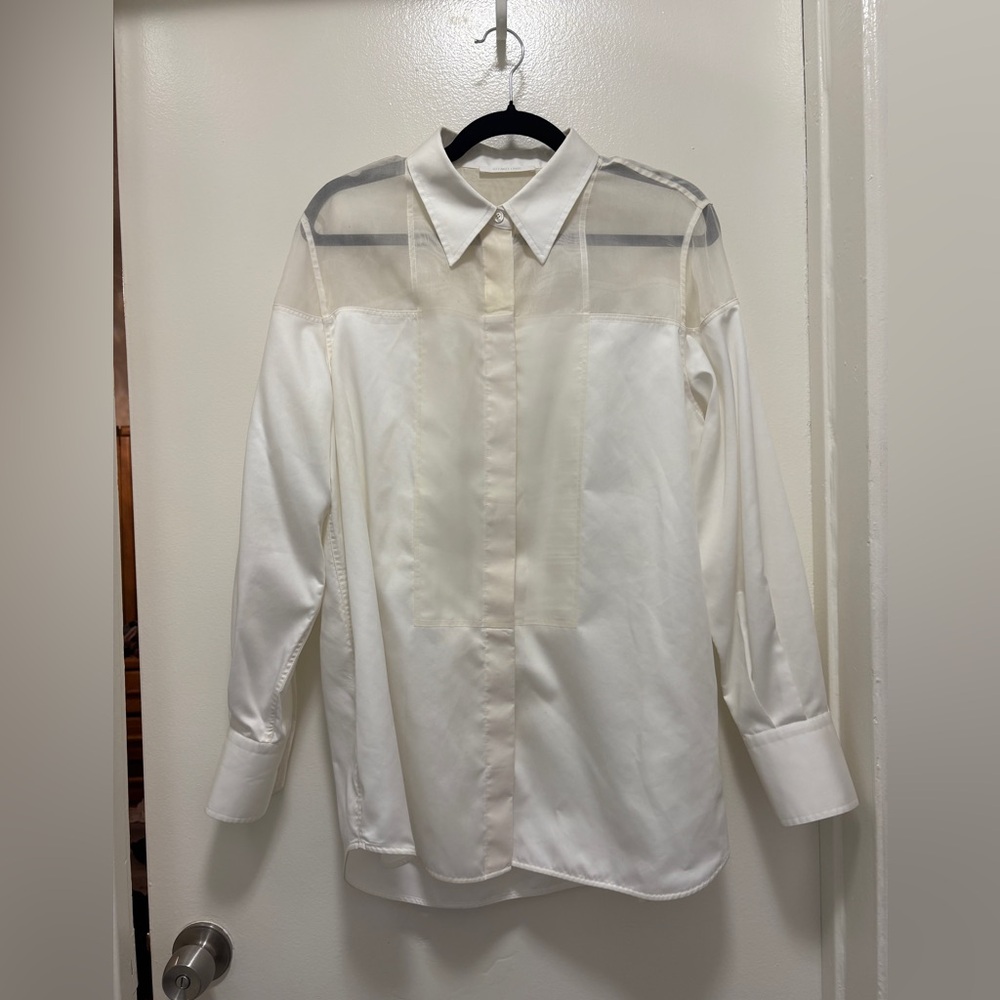 HELMUT LANG Poplin Sheer Detail Tuxedo Shirt - Picture 5 of 10